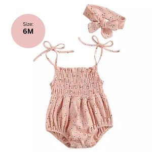 6M FLORAL BABY GIRL COTTON ONE PIECE SET WITH HEADBAND